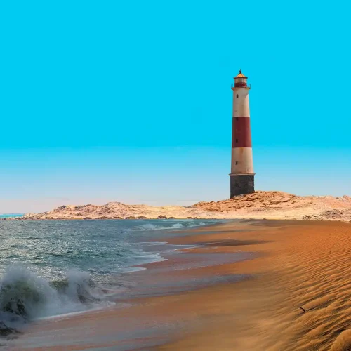 Red, white lighthouse near Diaz Point, Lüderitz