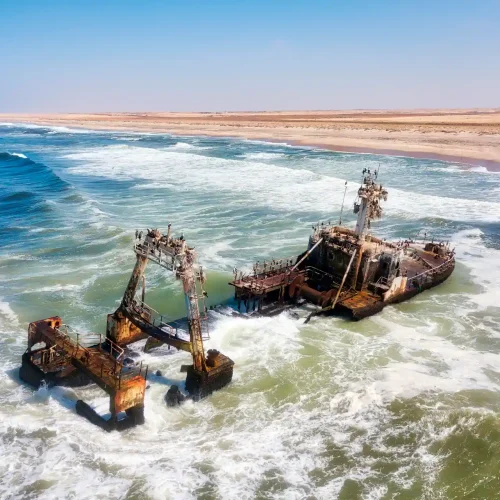 Shipwreck along the Skeleton Coast in the west